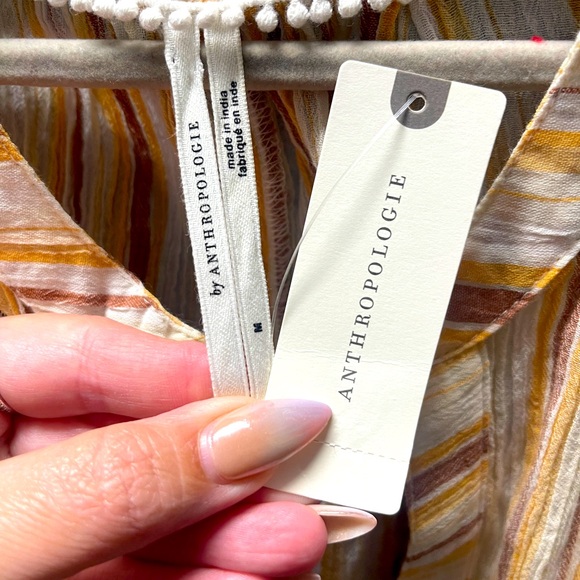 Anthropologie NWT Striped Tie-Front Blouse Balloon Sleeve Boho Top - Size Medium - Picture 8 of 8